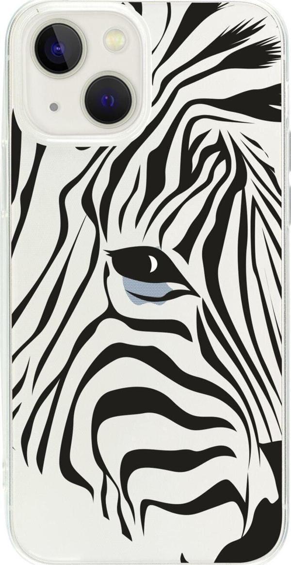 Butikcase İphone 13 Mini Zebra Head Desenli Şeffaf Telefon Kılıfı - Image 1