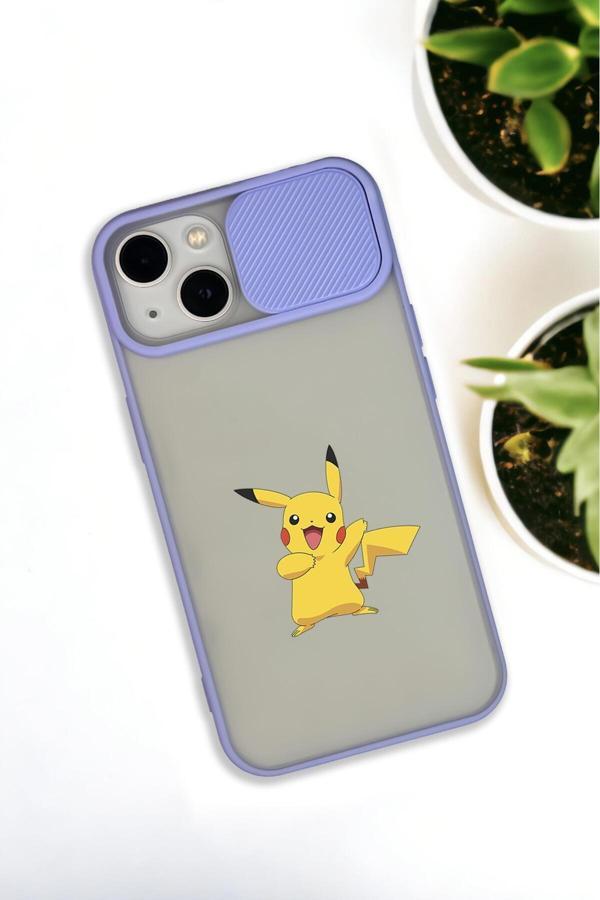 Mooodcase İphone 13 Uyumlu Pikaçu Desenli Kamera Koruma Sürgülü Kapaklı Telefon Kılıfı - Image 1