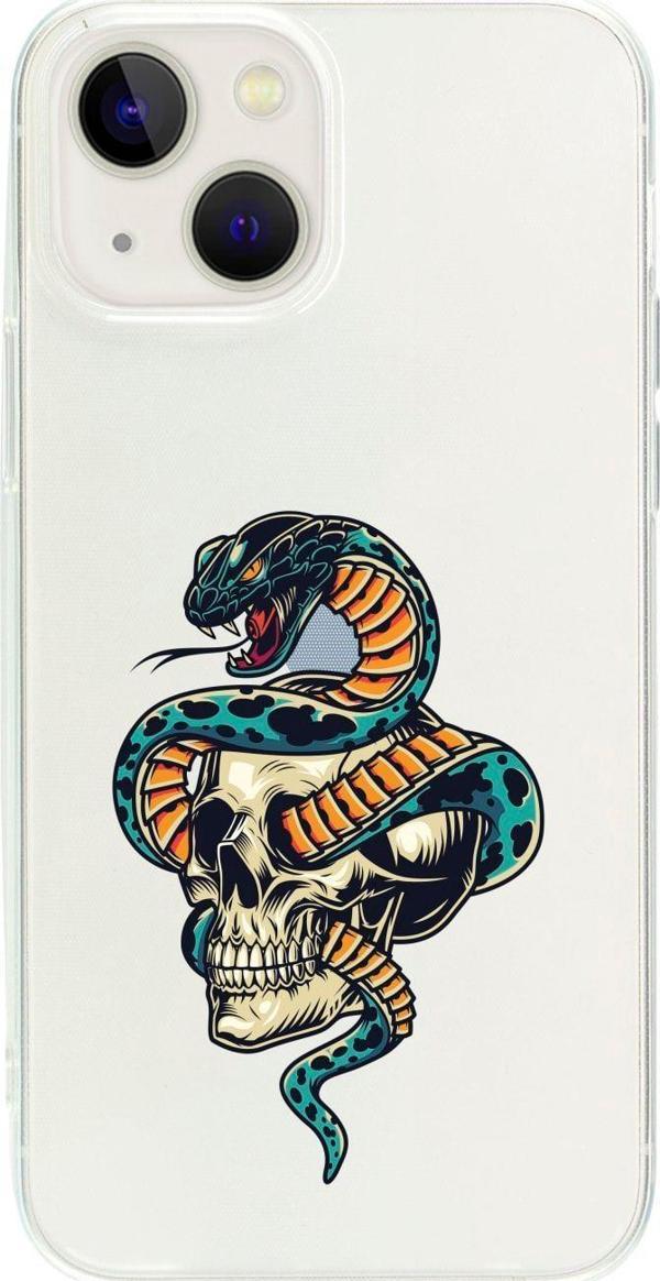 Butikcase İphone 13 Mini Kuru Kafa Ve Yılan Desenli Şeffaf Telefon Kılıfı - Image 1