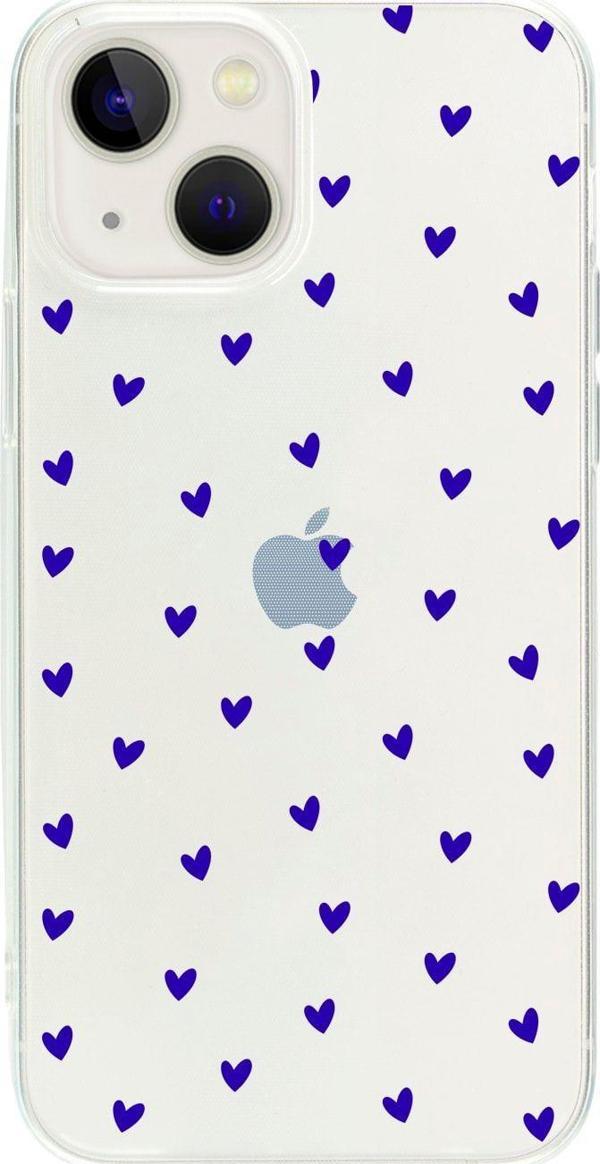 Butikcase İphone 13 Minik Kalpler Lacivert Desenli Şeffaf Telefon Kılıfı - Image 1
