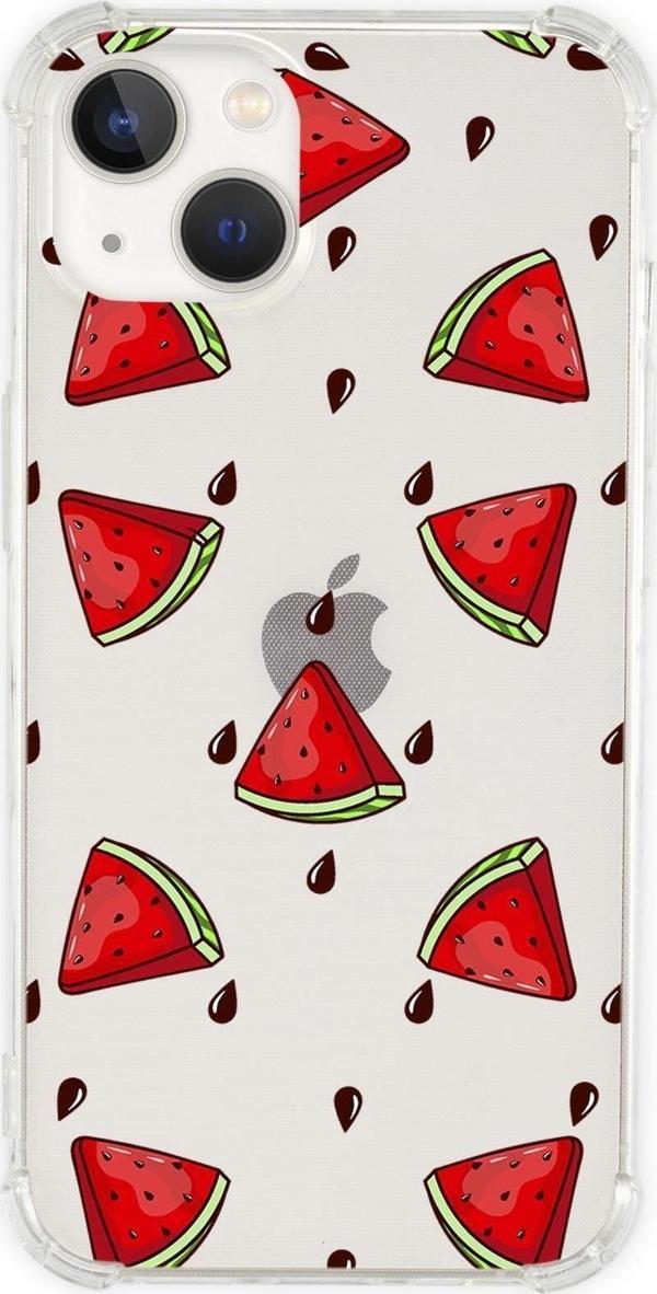 Mooodcase İphone 13 Uyumlu Karpuz Dilimleri Desenli Anti Shock Olex Köşe Darbe Korumalı Silikonlu Şeffaf Kılıf - Image 1