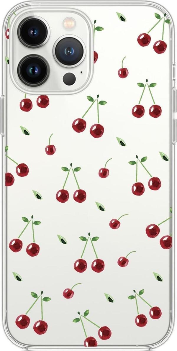 Mooodcase İphone 13 Pro Max Uyumlu Kiraz Premium Şeffaf Silikon Kılıf - Image 1