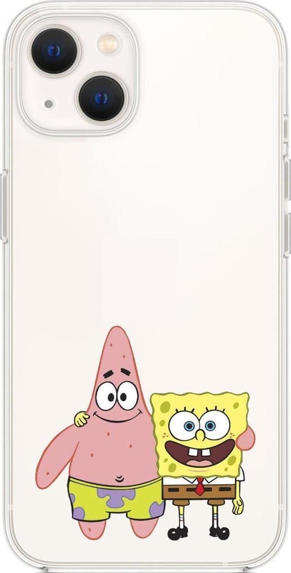 Mooodcase İphone 13 Uyumlu Sünger Bob Patrickstar Desenli Premium Silikonlu Şeffaf Telefon Kılıfı - Image 1