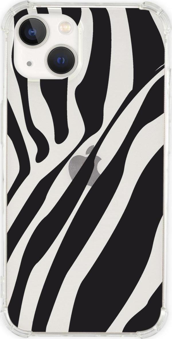 Mooodcase İphone 13 Uyumlu Zebra Desenli Anti Shock Olex Köşe Darbe Korumalı Silikonlu Şeffaf Kılıf - Image 1