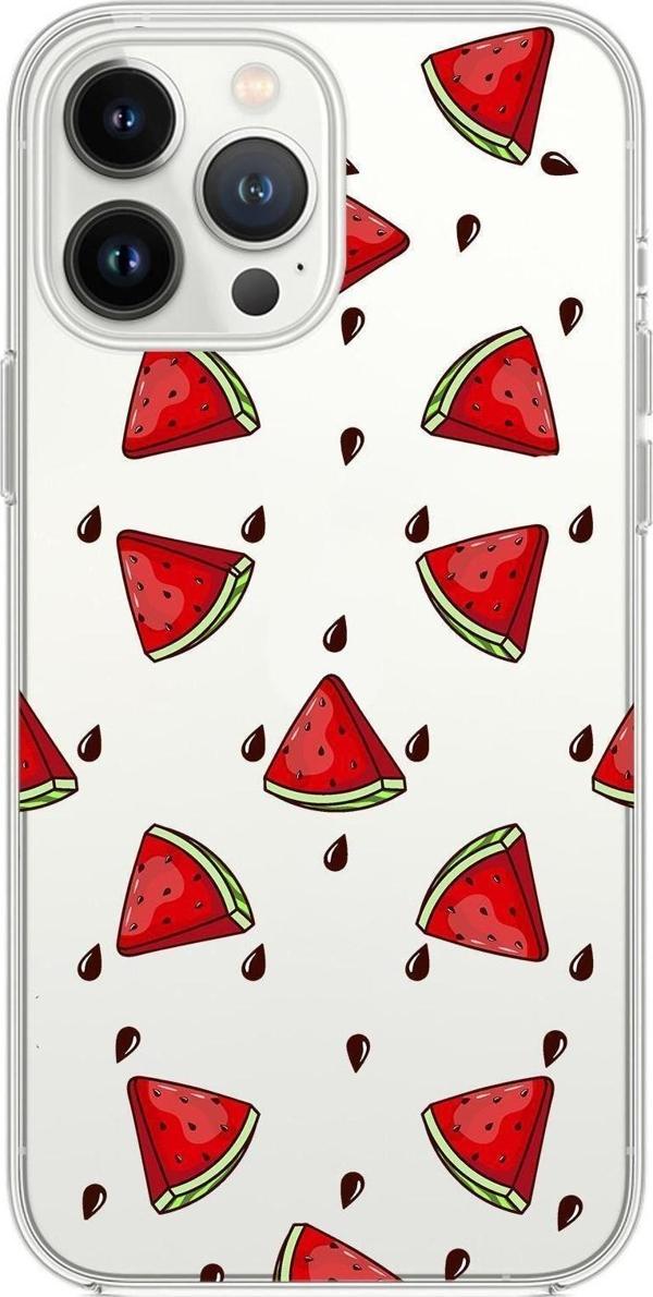 Mooodcase İphone 13 Pro Uyumlu Karpuz Dilimleri Desenli Premium Silikonlu Şeffaf Telefon Kılıfı - Image 1