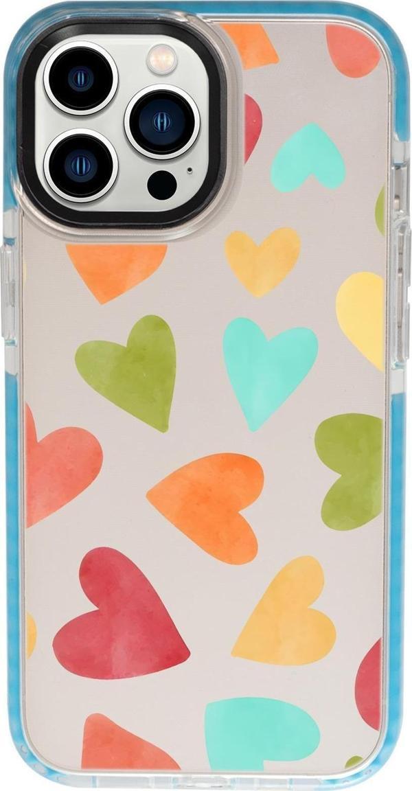 Mooodcase İphone 13 Pro Uyumlu Renkli Kalpler Desenli Candy Bumper Silikonlu Telefon Kılıfı - Image 1
