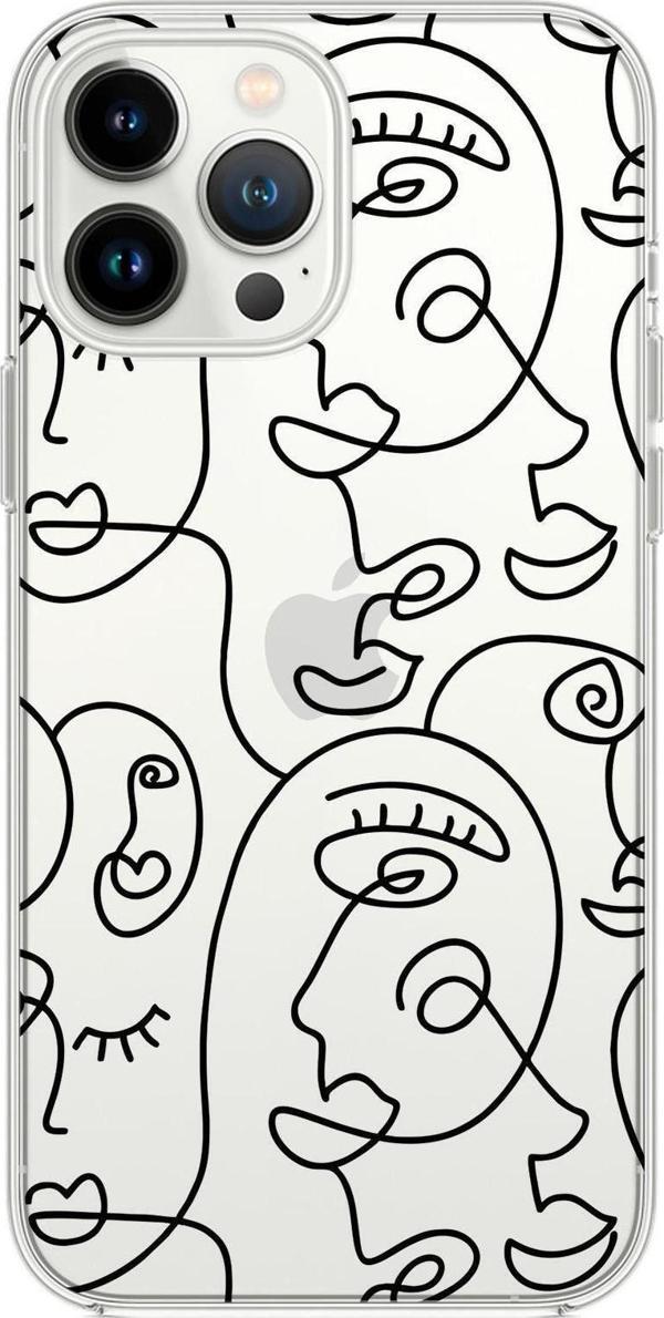 Mooodcase İphone 13 Pro Uyumlu Face Art Desenli Premium Silikonlu Şeffaf Telefon Kılıfı - Image 1