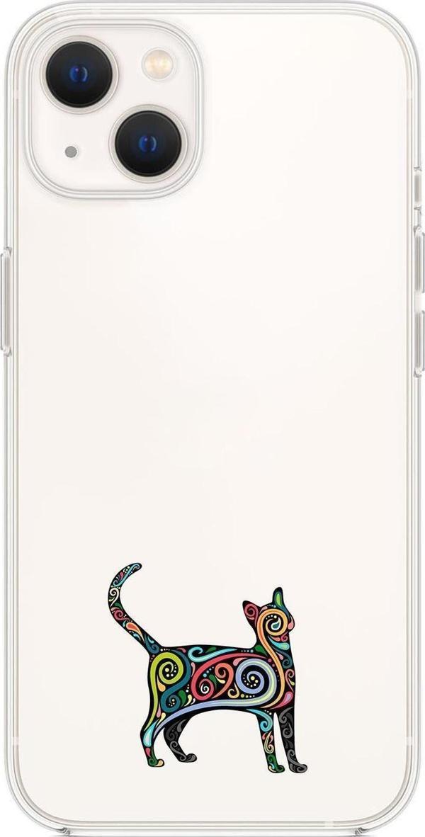 Mooodcase İphone 13 Uyumlu Cat Pattern Desenli Premium Silikonlu Şeffaf Telefon Kılıfı - Image 1
