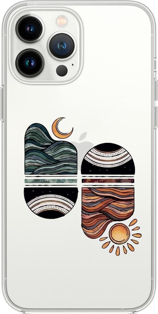 Mooodcase İphone 13 Pro Uyumlu Sunset Wave Desenli Premium Silikonlu Şeffaf Telefon Kılıfı - Image 1