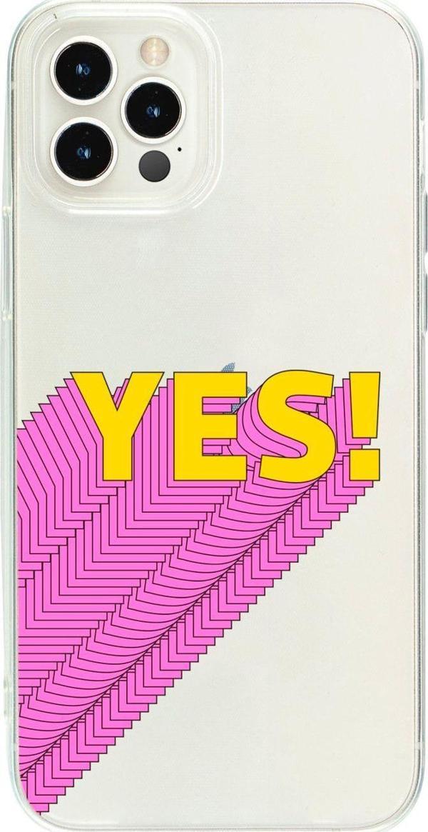Butikcase İphone 13 Pro Max Yes Desenli Şeffaf Telefon Kılıfı - Image 1