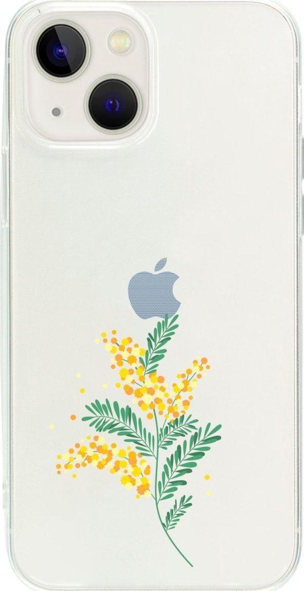 Butikcase İphone 13 Mini Sarı Çiçek Desenli Şeffaf Telefon Kılıfı - Image 1