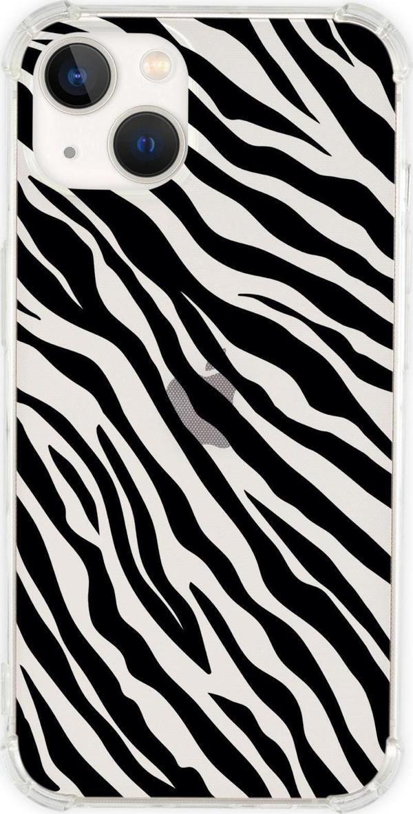 Mooodcase İphone 13 Uyumlu Zebra Pattern Desenli Anti Shock Olex Köşe Darbe Korumalı Silikonlu Şeffaf Kılıf - Image 1