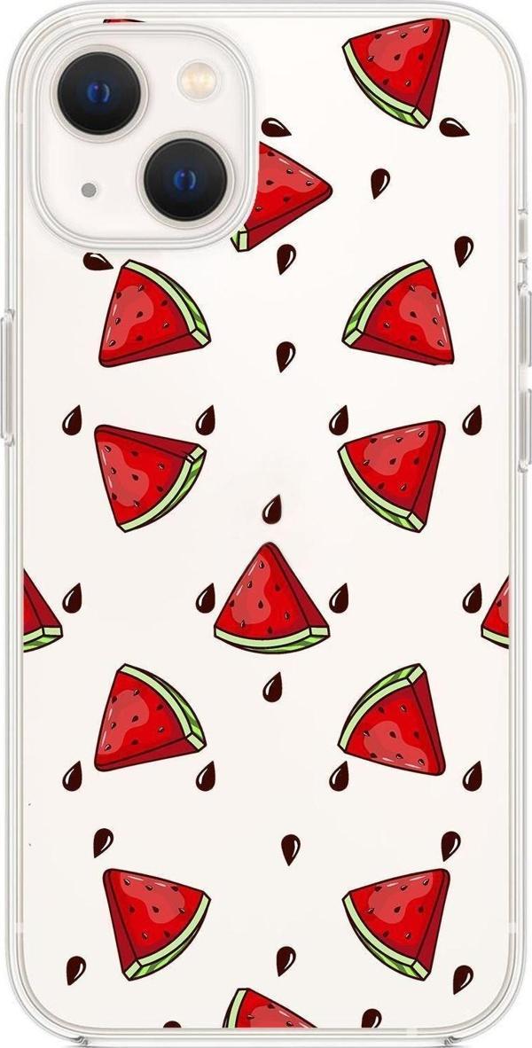 Mooodcase İphone 13 Uyumlu Karpuz Dilimleri Desenli Premium Silikonlu Şeffaf Telefon Kılıfı - Image 1