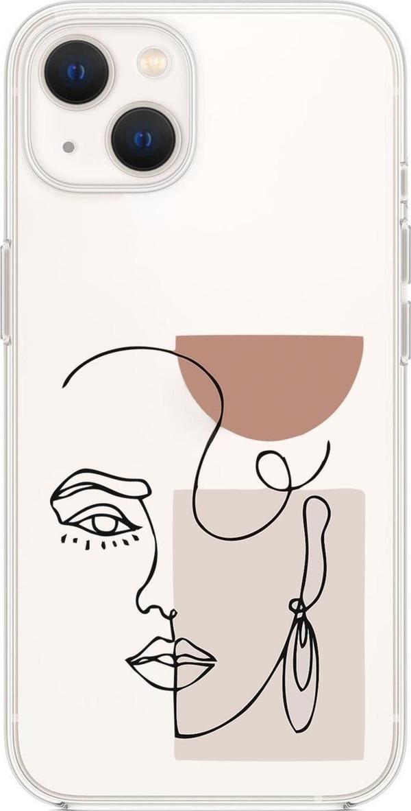 Mooodcase İphone 13 Uyumlu Women Art Desenli Premium Silikonlu Şeffaf Telefon Kılıfı - Image 1