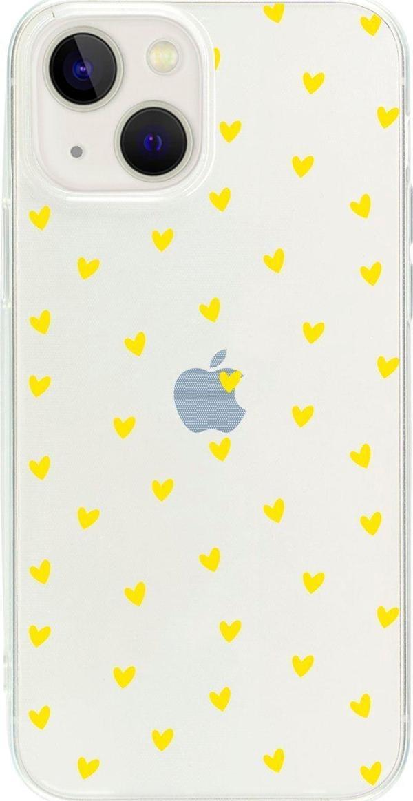 Butikcase İphone 13 Minik Kalpler Sarı Desenli Şeffaf Telefon Kılıfı - Image 1