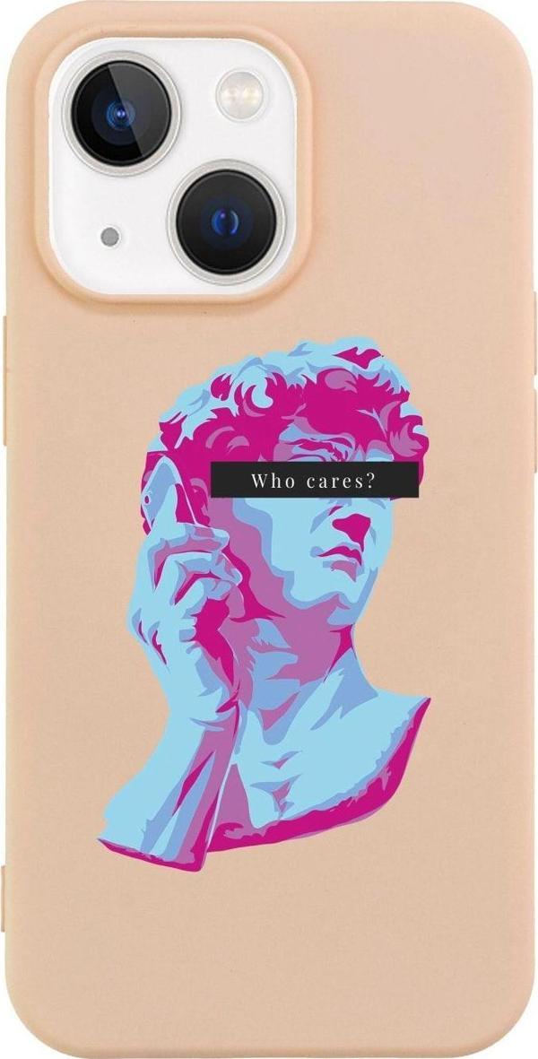 Butikcase İphone 13 Who Cares Tasarımlı Pembe Telefon Kılıfı - Image 1