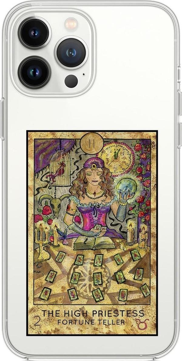 Mooodcase İphone 13 Pro Uyumlu The High Priestess Desenli Premium Silikonlu Şeffaf Telefon Kılıfı - Image 1