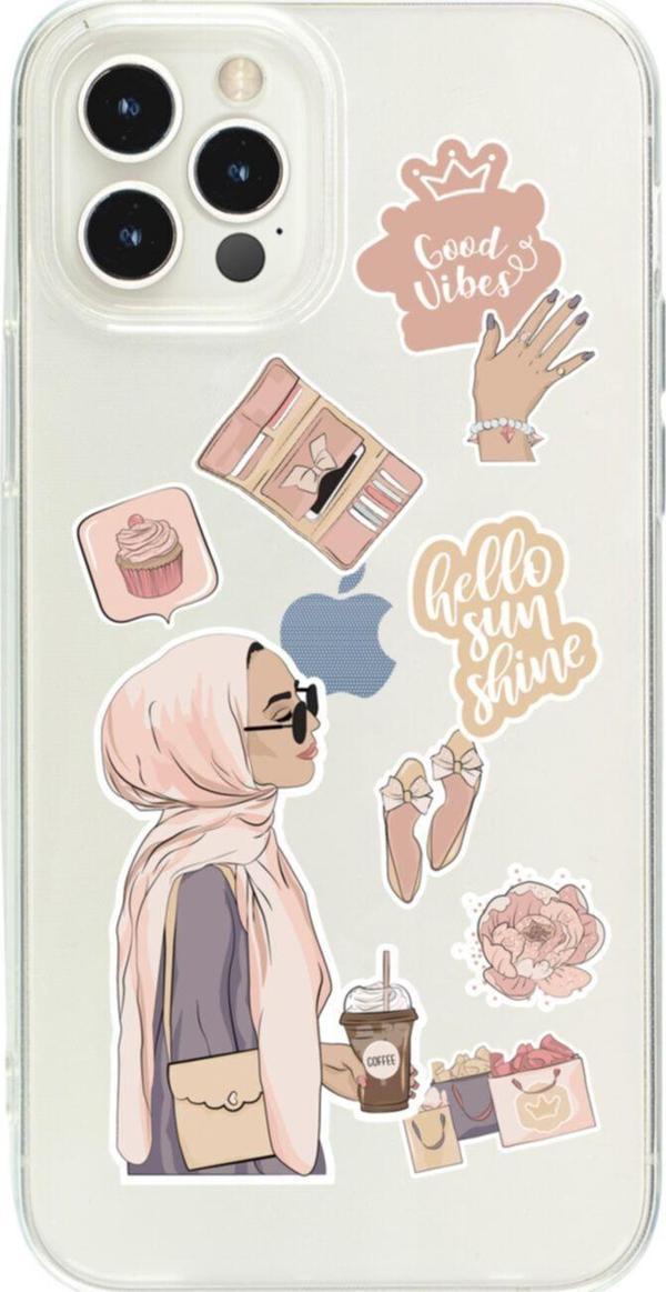 Butikcase İphone 13 Pro Mx Hijab Sticker Tasarımlı Şeffaf Telefon Kılıfı - Image 1