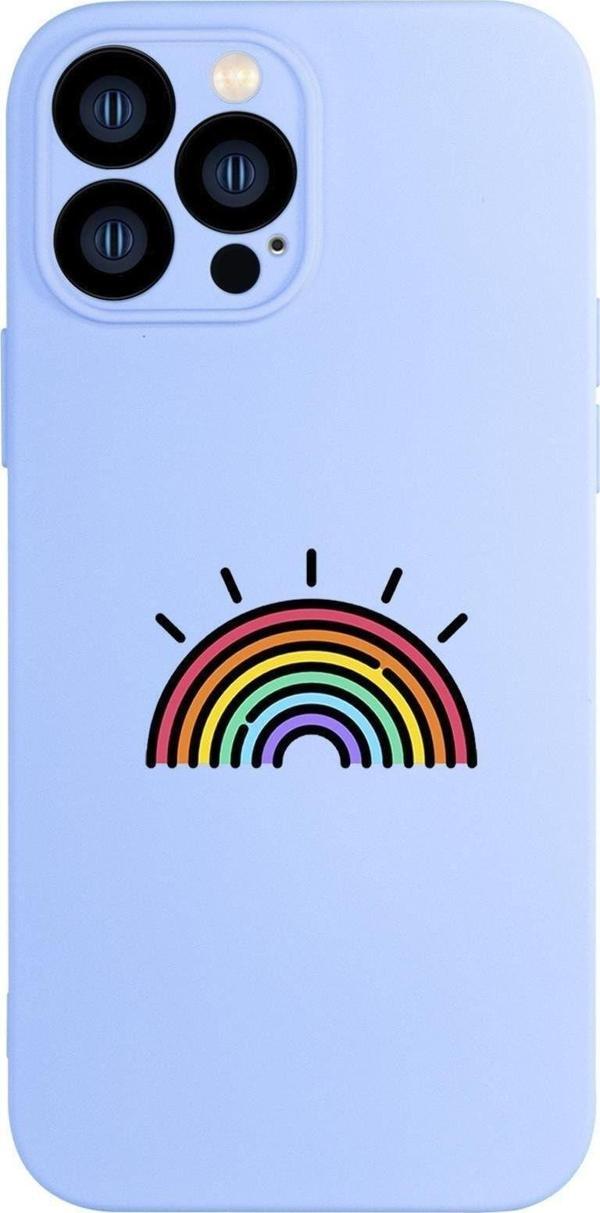 Mooodcase İphone 13 Pro Uyumlu Gökkuşağı Desenli Kamera Lens Korumalı Darbe Emici Silikonlu Lansman Kılıf - Image 1