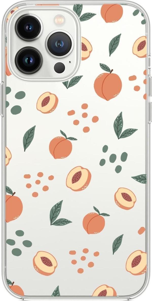 Mooodcase İphone 13 Pro Max Uyumlu Şeftali Pattern Premium Şeffaf Silikon Kılıf - Image 1