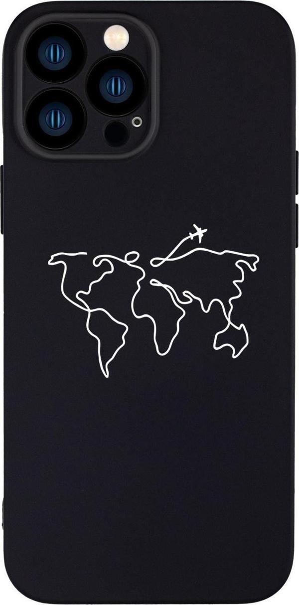Mooodcase İphone 13 Pro Uyumlu Dünya Harita Rotalı Desenli Kamera Lens Korumalı Darbe Emici Silikonlu Lansman - Image 1