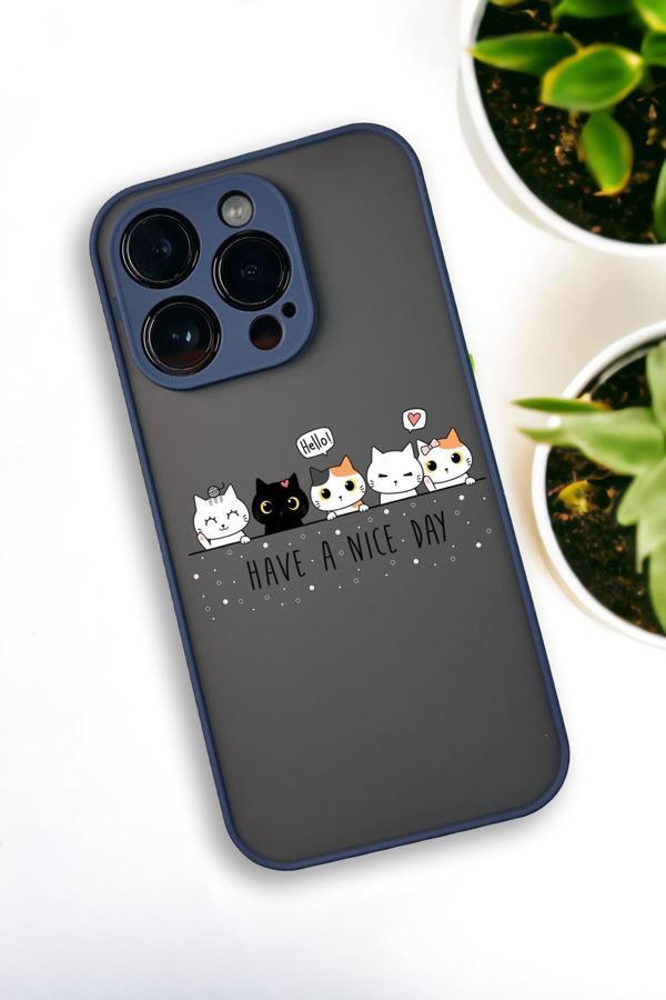 Mooodcase İphone 13 Pro Max Uyumlu Şirin Kedicikler Desenli Buzlu Şeffaf Lüx Telefon Kılıfı - Image 1