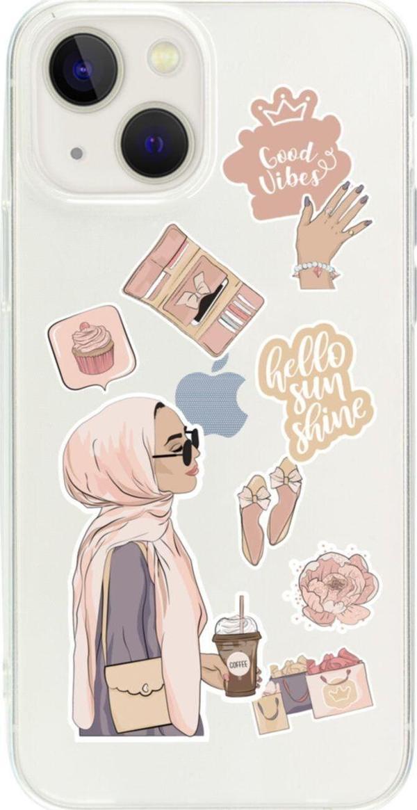 Butikcase İphone 13 Hijab Sticker Tasarımlı Şeffaf Telefon Kılıfı - Image 1
