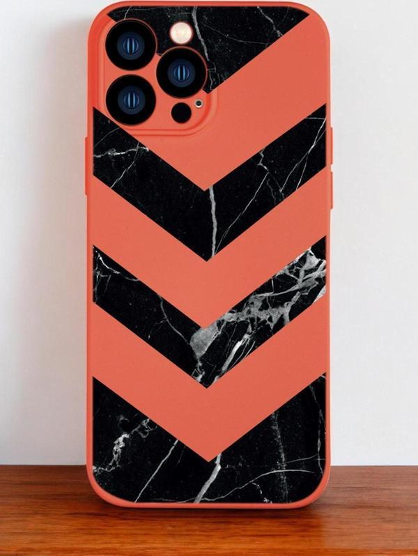 Mooodcase Turuncu Renkli İphone 13 Pro Max Uyumlu Mermer Üçgen Desenli Premium Silikonlu Telefon Kılıfı - Image 1