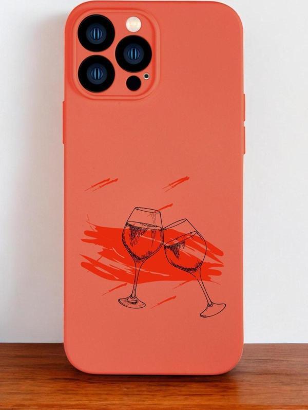 Mooodcase Turuncu Renkli İphone 13 Pro Max Uyumlu Spilled Wine Desenli Premium Silikonlu Telefon Kılıfı - Image 1