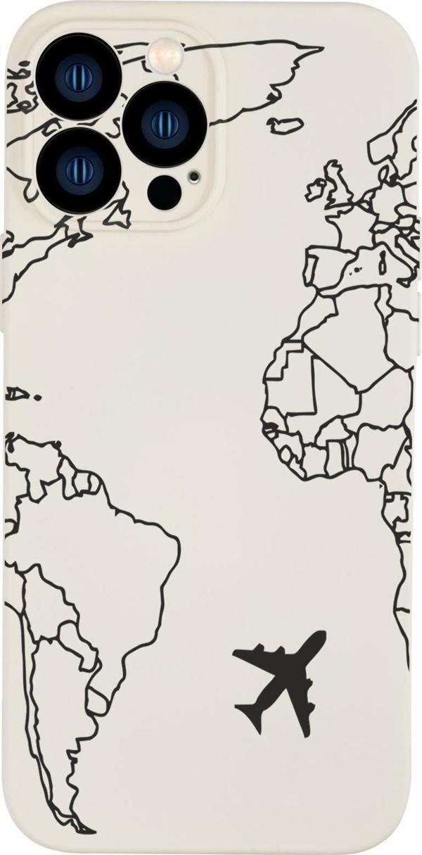Mooodcase İphone 13 Pro Uyumlu World Map Lines Desenli Kamera Lens Korumalı Darbe Emici Silikonlu Lansman Kılı - Image 1