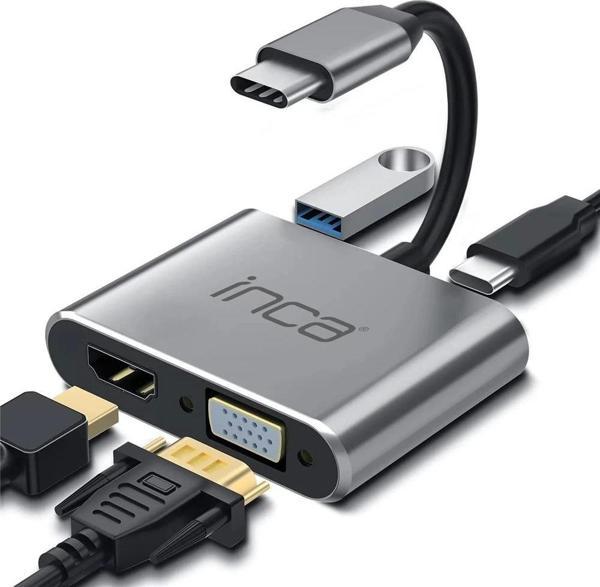 Inca ITPC-06TX USB C 4in1 – HDMI+VGA+USB+Güç Dağıtım Adap 4K@30Hz HDMI Çoklayıcı 100W PD Güçı - Image 1