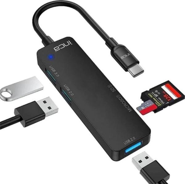 Inca ITPC-5T  Type-C Giriş 2XUSB Sd-Micro Sd2.0 Çoklayıcı USB 3.0 Çoklayıcı Çevirici Mavi Led - Image 1