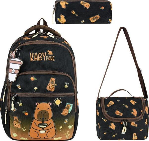 Unisex İlkokul Çantası Caby Para 3'lü Set 40*30 Cm Beslenme Çantası Kalem Kutusu Ortopedik KabyPare - Image 1