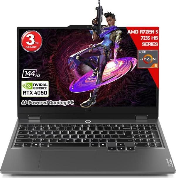 Lenovo LOQ 15ARP9 AI AMD Ryzen 5-7235HS 24GB DDR5 1TB SSD RTX4050 6GDDR6 15.6 IPS 144Hz FHD FreeDos 83JC00H5TR Dizüstü Bilgisayar - Image 1