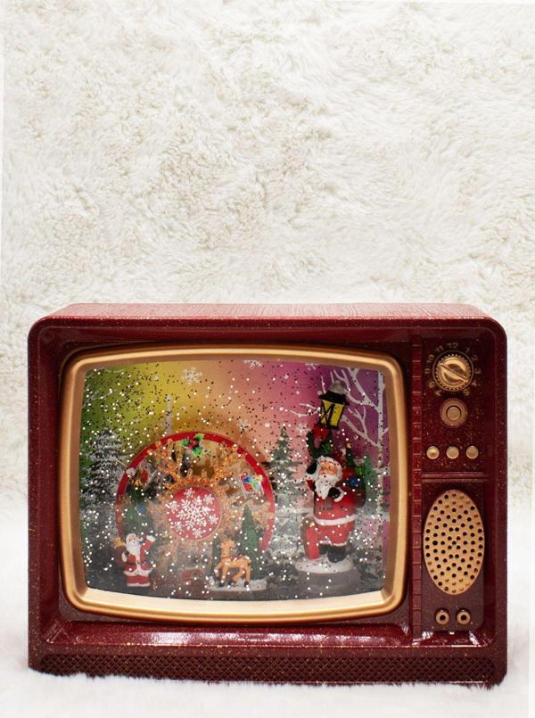 Waldern Dekoratif Nostalji Tv Kar Küresi Kırmızı Yılbaşı Süsü 20*25*9Cm - Image 1