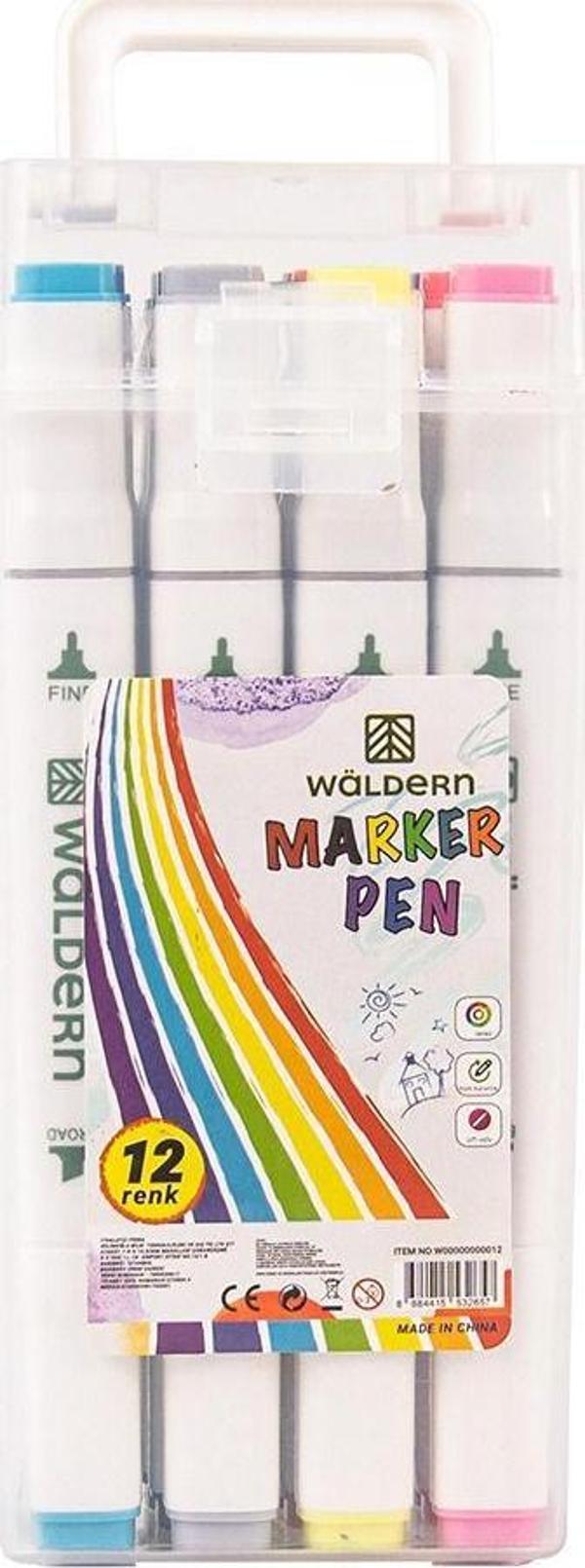 Waldern Premium 12'Li Çift Taraflı Kalem Seti Plastik Taşıma Ve Koruma Çantalı - Image 1