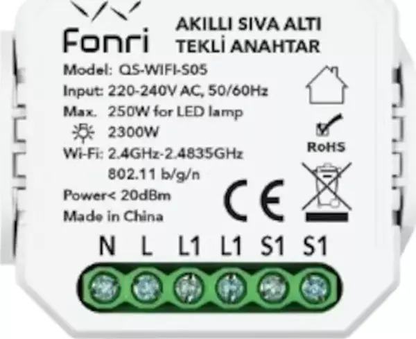 Fonri Fonri Wf3-El3-0201-09 Wıfı Kablosuz Cpo01 Akıllı Sıvaaltı Tekli Anahtar   - Image 1