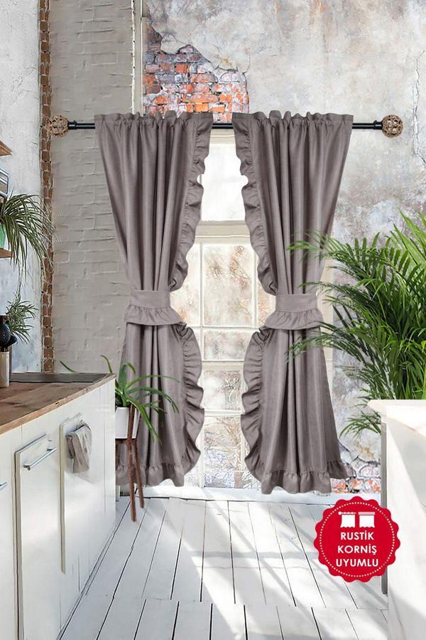 Cotton Maison Poli Perde Çift Kanat Dikey Fırfırlı - Image 1