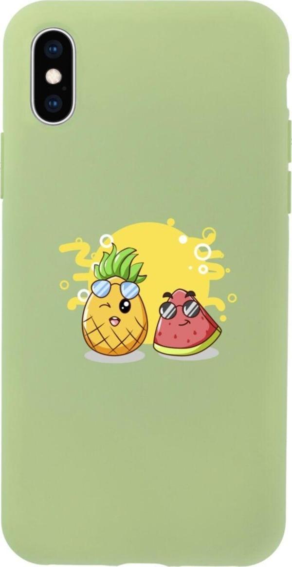 Butikcase İphone X Ananas Ve Karpuz Tasarımlı Yeşil Telefon Kılıfı - Image 1