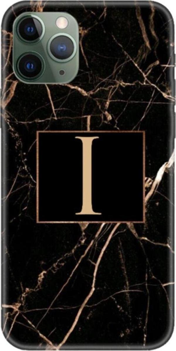 Mooodcase Iphone 11 Pro Siyah Mermer Desen I Harfli Telefon Kılıfı - Image 1