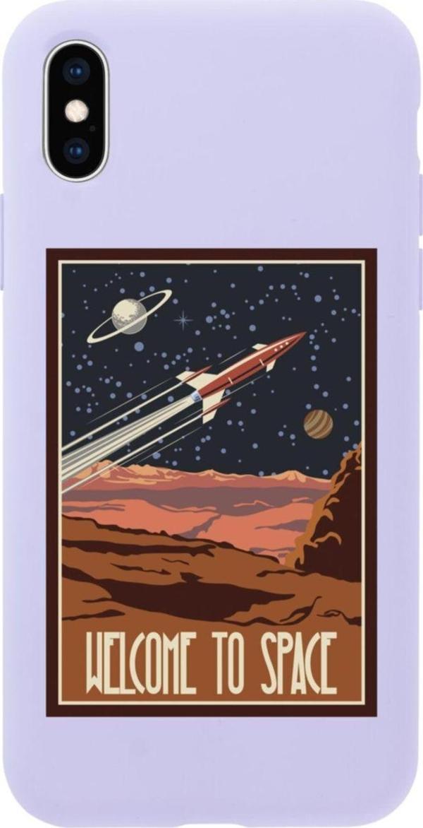 Butikcase İphone Xs Welcome To Space Tasarımlı Lila Telefon Kılıfı - Image 1