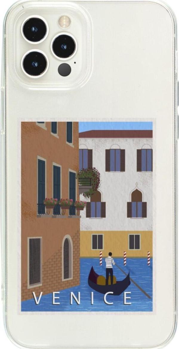 Butikcase Iphone 12 Pro Venice Gondol Tasarımlı Şeffaf Telefon Kılıfı - Image 1