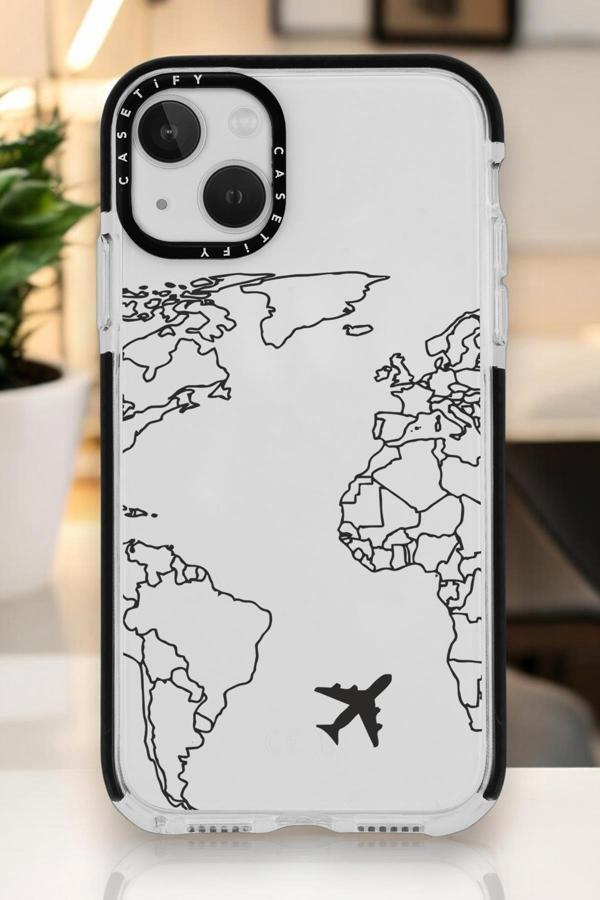 Mooodcase İphone 15 Uyumlu World Map Lines Desenli Casetify Darbe Emci Silikonlu Telefon Kılıfı - Image 1