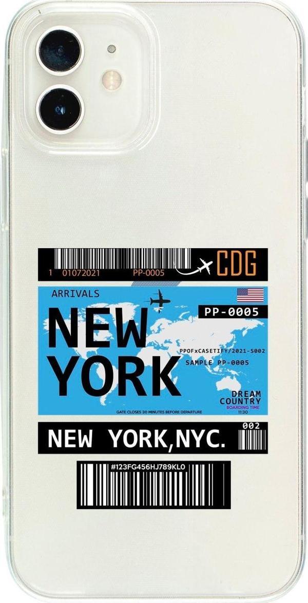 Mooodcase İphone 12 Uyumlu New York Desenli Premium Şeffaf Silikon Kılıf - Image 1