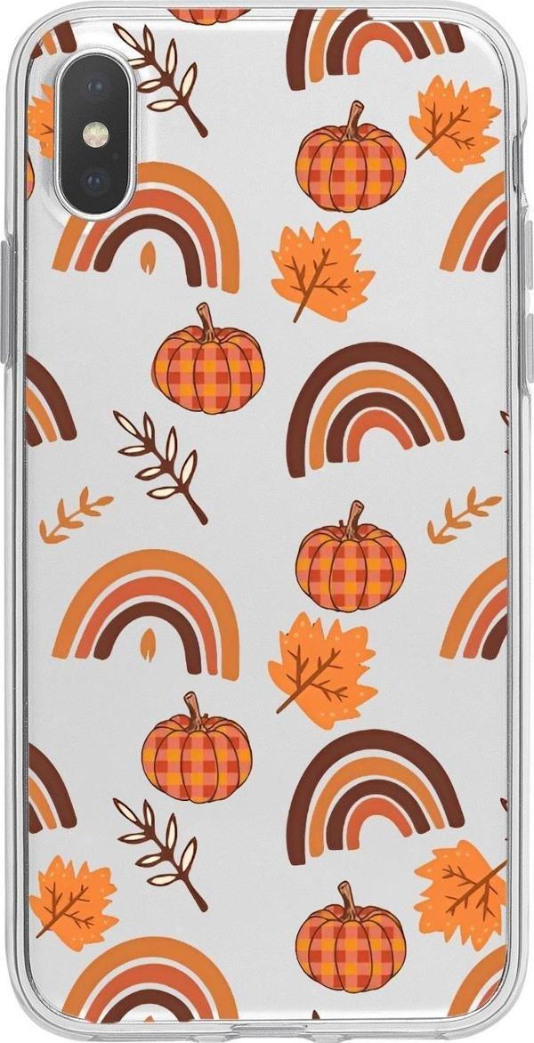 Mooodcase İphone Xs Uyumlu Sonbahar Desenli Premium Şeffaf Silikon Kılıf - Image 1