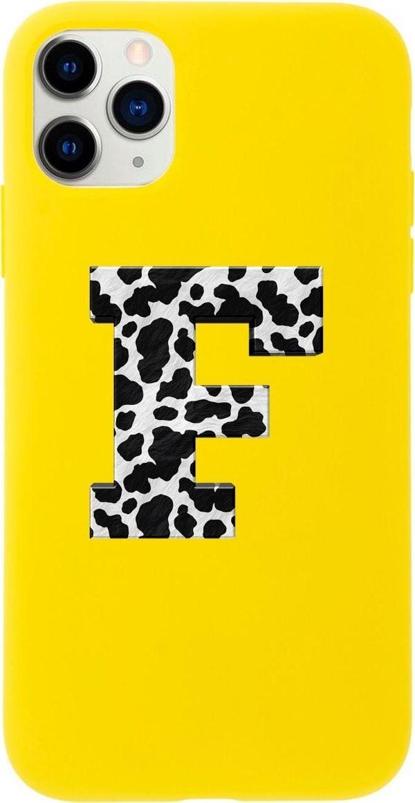 Butikcase Iphone 11 Pro Max F Harfi Tasarımlı Sarı Telefon Kılıfı - Image 1