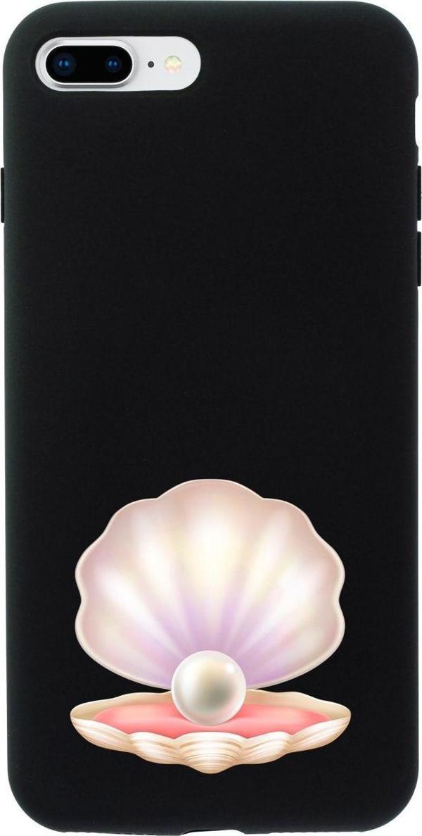 Butikcase İphone 8 Plus Incili Deniz Kabuğu Tasarımlı Siyah Telefon Kılıfı - Image 1