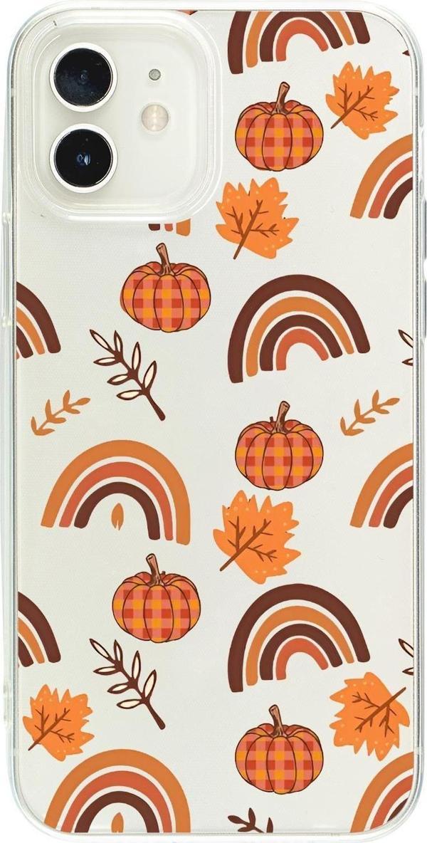 Mooodcase İphone 12 Uyumlu Sonbahar Desenli Premium Şeffaf Silikon Kılıf - Image 1