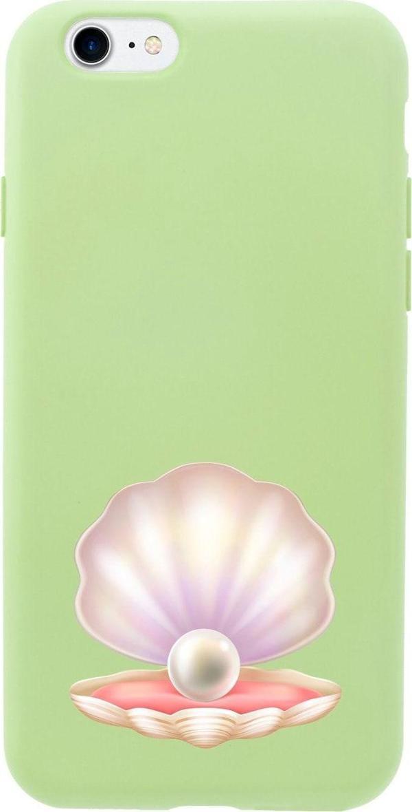 Butikcase İphone Se Incili Deniz Kabuğu Tasarımlı Yeşil Telefon Kılıfı - Image 1