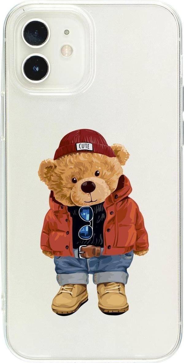 Mooodcase İphone 12 Uyumlu Teddy Bear Premium Şeffaf Silikon Kılıf - Image 1